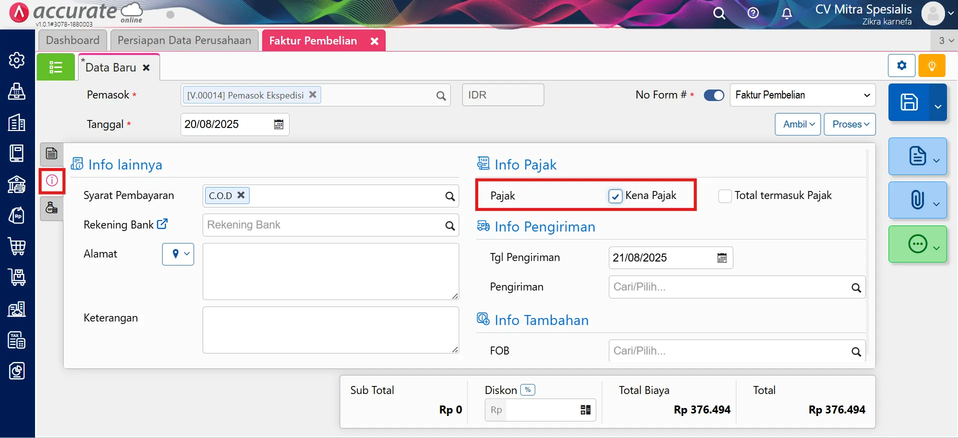mencatat pembelian impor PPn PPh 22